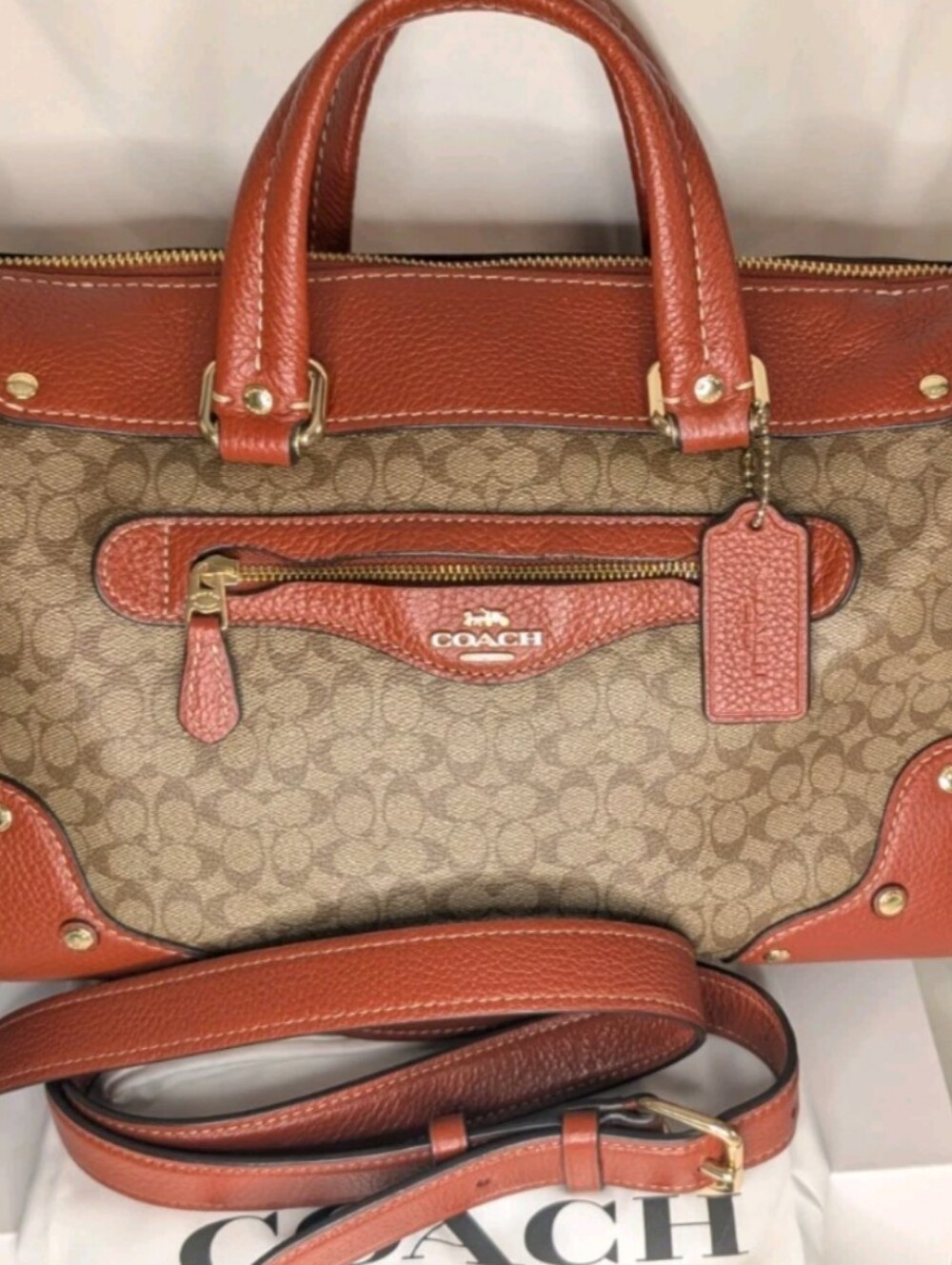 COACH MILLIE KHAKI TERRACOTTA Leather Satchel Bag STUNNING